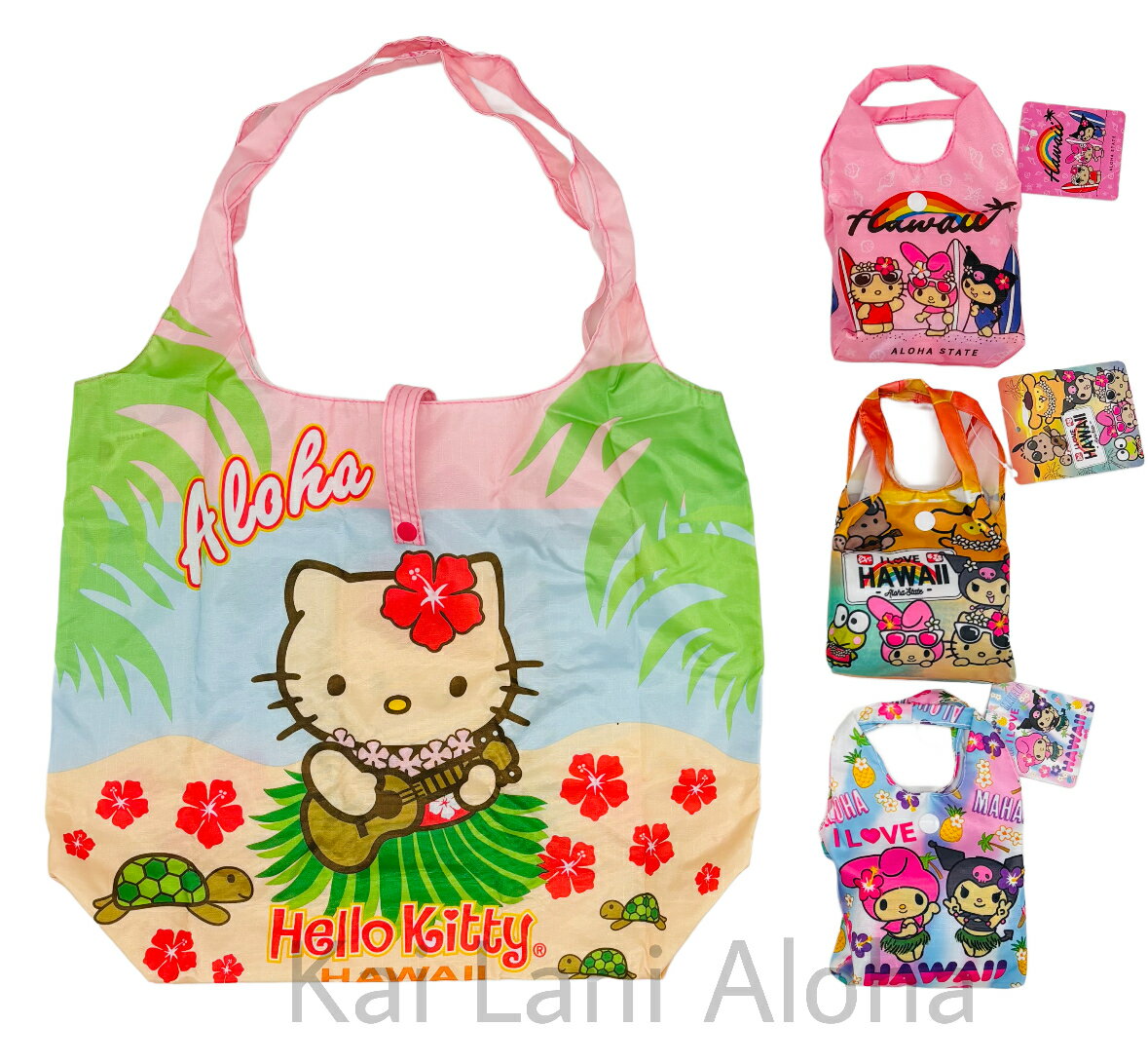 ○o。ハワイアン ABCストア Hello Kitty 日焼け ハローキティクロミちゃん ポムポムプリン ポチャッコ けろけろけろっぴ ハワイ限定 ALOHA 折り畳み エコバッグ コンパクトトートバッグ レディースバッグ かばん 買い物バッグ ハワイアン雑貨 日焼けキティ サンリオ o○